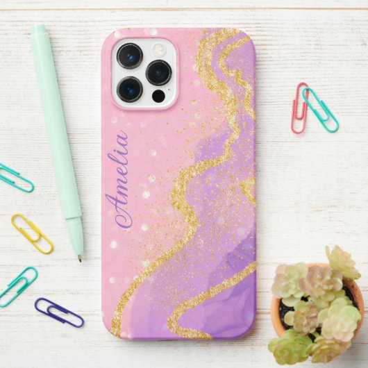 エレガントグリッターモノグラムの名 iPhoneケース (デスク上)