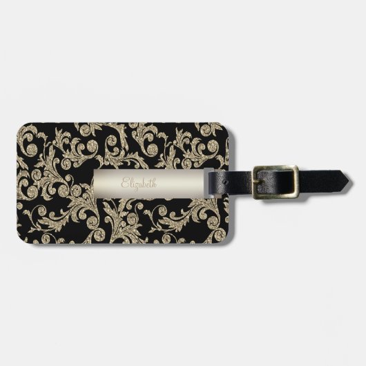 エレガントグリッター旋回 – パーソナライズされた ラゲッジタグ (正面横)