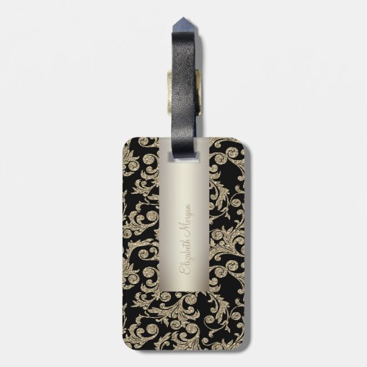 エレガントグリッター旋回 – パーソナライズされた ラゲッジタグ (裏面縦)