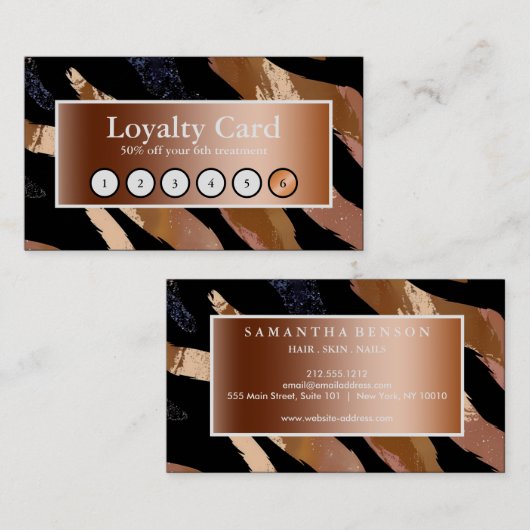 エレガントグリッター水彩波ロイヤリティカード 名刺 (正面/裏面)