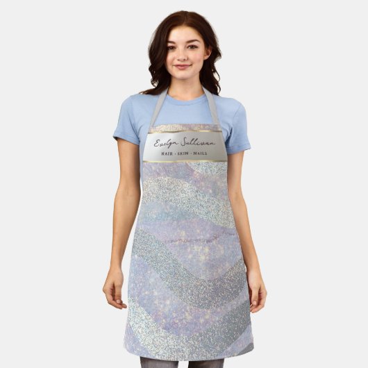 エレガントグリッター水彩画エプロン エプロン (着用した状態)