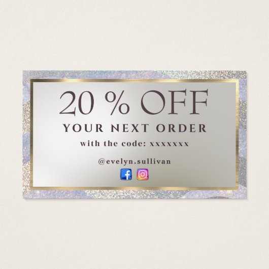 エレガントグリッター水色波割引カード (裏面)