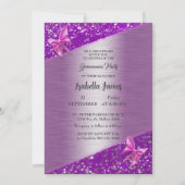 エレガントグリッター箔キラキラ紫色の蝶 招待状 (裏面)