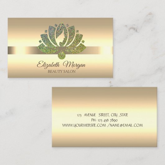 エレガントグリッター蓮の花メイクアップ 名刺 (正面/裏面)