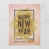 エレガントグリッター金ゴールドハッピーニューイヤー シーズンポストカード (正面)
