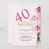 エレガントグリッター金ゴールド書道フローラ誕生日 招待状 (正面)