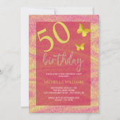 エレガントグリッター金ゴールド書道フローラ誕生日 招待状 (正面)