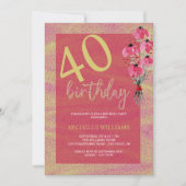 エレガントグリッター金ゴールド書道フローラ誕生日 招待状 (正面)