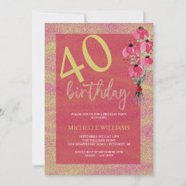 エレガントグリッター金ゴールド書道フローラ誕生日 招待状