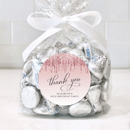 エレガントグリッター50th誕生日パーティーありがとう ラウンドシール