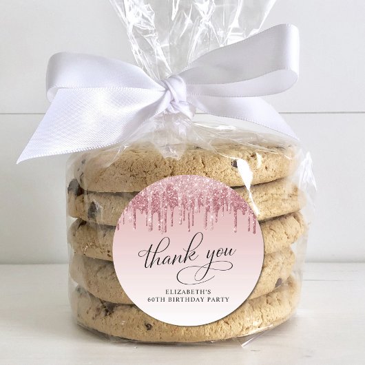 エレガントグリッター60th誕生日パーティーありがとう ラウンドシール