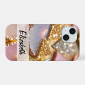 エレガントグリッター(ピンク、ブルー、金ゴールド、シルバー) iPhone 15ケース (裏面横)