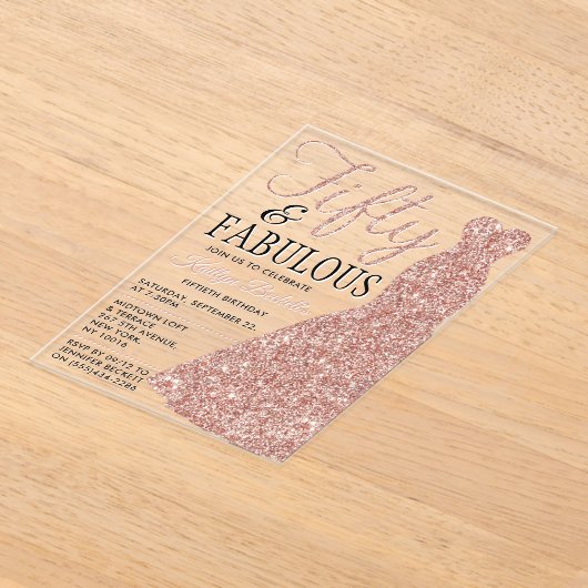 エレガントグリッター |フィフティ&ファブラス誕生日 アクリル招待状 (レイダウン)