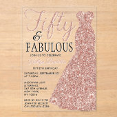 エレガントグリッター |フィフティ&ファブラス誕生日 アクリル招待状 (正面)
