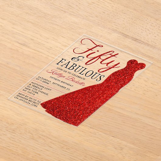 エレガントグリッター |フィフティ&ファブラス誕生日 アクリル招待状 (レイダウン)