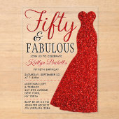 エレガントグリッター |フィフティ&ファブラス誕生日 アクリル招待状 (正面)