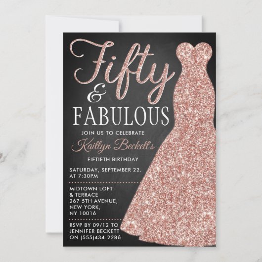 エレガントグリッター |フィフティ&ファブラス誕生日 招待状 (正面)