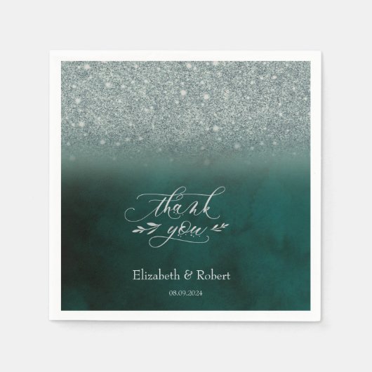 エレガントグリッター《写真》ぼけ味グリーンサンキューカード スタンダードカクテルナプキン (正面)