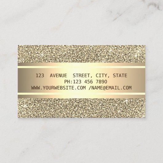 エレガントグリッター、金ゴールドストライプ、ロータスヨガガール 名刺 (裏面)