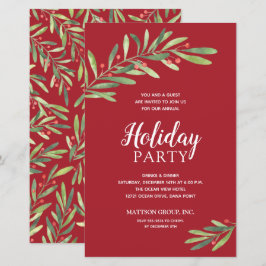 エレガントグリーナリーバジェット赤ホリデー招待状
