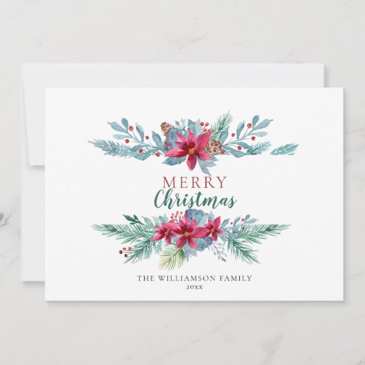 エレガントグリーナリーバーガンディヴィンテージホリデーカード シーズンカード (正面)