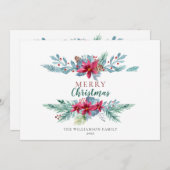 エレガントグリーナリーバーガンディヴィンテージホリデーカード シーズンカード (正面/裏面)