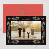 エレガントグリーナリーホリデーフレームホリデーカード シーズンカード (正面/裏面)