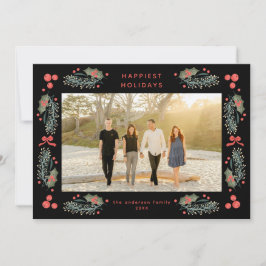 エレガントグリーナリーホリデーフレームホリデーカード シーズンカード