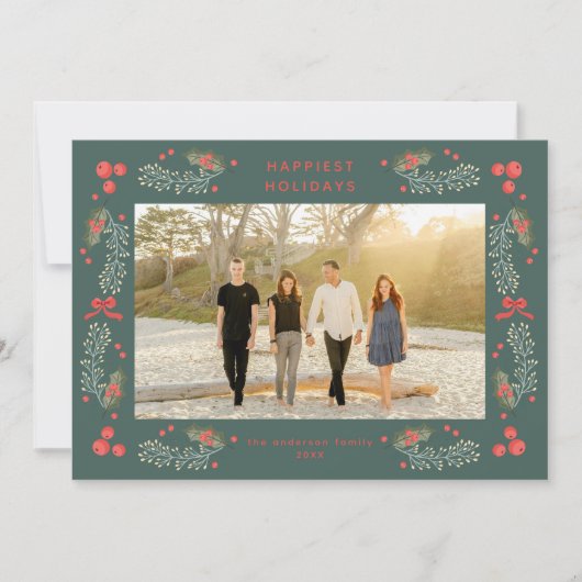 エレガントグリーナリーホリデーフレームホリデーカード シーズンカード (正面)