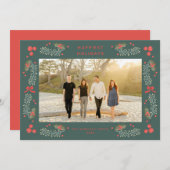 エレガントグリーナリーホリデーフレームホリデーカード シーズンカード (正面/裏面)