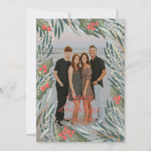 エレガントグリーナリーホリデーフレームホリデーカード