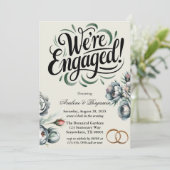 エレガントグリーンとグレーのブーケ私たちは婚約した 招待状 (スタンド正面)