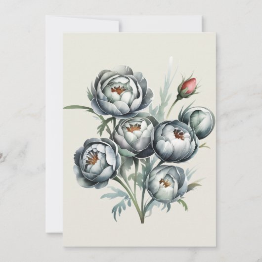 エレガントグリーンとグレーのブーケ私たちは婚約した 招待状 (裏面)