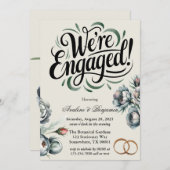 エレガントグリーンとグレーのブーケ私たちは婚約した 招待状 (正面/裏面)