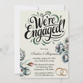 エレガントグリーンとグレーのブーケ私たちは婚約した 招待状