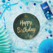 エレガントグリーンとフェイク金ゴールド誕生日紙プレート ペーパープレート (パーティー)