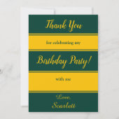 エレガントグリーンと金ゴールドストライプのモダン誕生日 サンキューカード (正面)