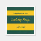 エレガントグリーンと金ゴールドストライプのモダン誕生日 スタンダードカクテルナプキン (正面)
