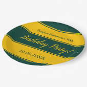 エレガントグリーンと金ゴールドストライプのモダン誕生日 ペーパープレート (アングル)