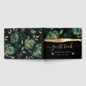 エレガントグリーンと金ゴールドバラの結婚フローラ ゲストブック (全面)