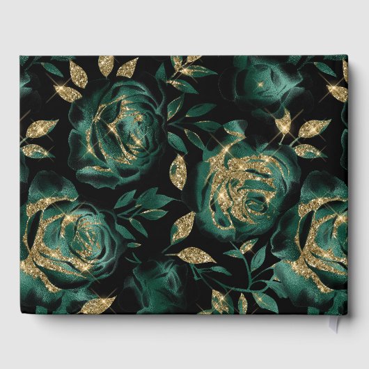 エレガントグリーンと金ゴールドバラの結婚フローラ ゲストブック (裏面)