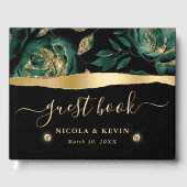 エレガントグリーンと金ゴールドバラの結婚フローラ ゲストブック (正面)
