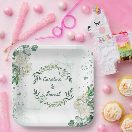 エレガントグリーンウォーター結婚スプラッシュ紙プレート ペーパープレート (パーティー)