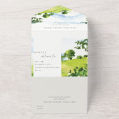 エレガントグリーンウォーター色の国の側ヒルズ結婚 オールインワン招待状 (外側)