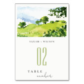 エレガントグリーンウォーター色の国の側ヒルズ結婚 テーブルナンバー (裏面)