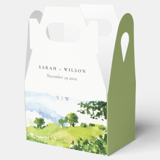 エレガントグリーンウォーター色の国の側ヒルズ結婚 フェイバーボックス (オープン)