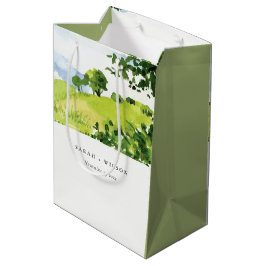 エレガントグリーンウォーター色の国の側ヒルズ結婚 ミディアムペーパーバッグ