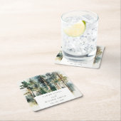 エレガントグリーンウォーター色ウッドランド結婚フォレスト スクエアペーパーコースター (インサイチュ)