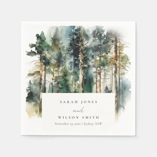 エレガントグリーンウォーター色ウッドランド結婚フォレスト スタンダードカクテルナプキン (正面)