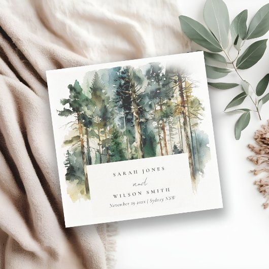 エレガントグリーンウォーター色ウッドランド結婚フォレスト スタンダードカクテルナプキン